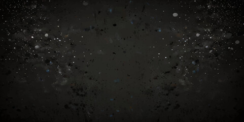 Abstract black distressed white doted particles scattered across overlay black background.
