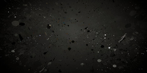 Abstract black distressed white doted particles scattered across overlay black background.