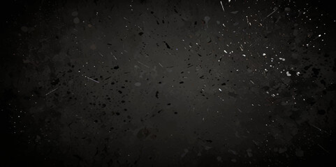 Abstract black distressed white doted particles scattered across overlay black background.