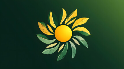Abstract logo symbolizing the fusion of solar energy and nature, with a sun and leaf motif.