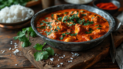 chicken curry in bowl with rise white