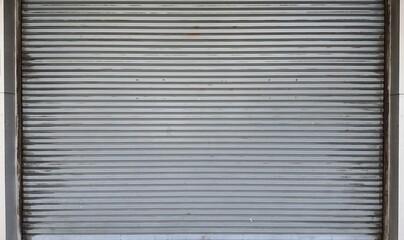 Obraz premium Rolling door. Steel shutter door of warehouse. The shutters are gray metal. Steel rolling shutter background. Silver metal rolling shutter background. Background images and texture images.