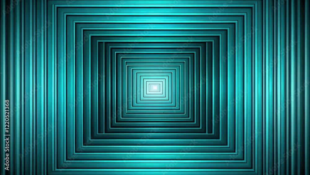 Wall mural abstract teal geometric tunnel of infinite squares and lines