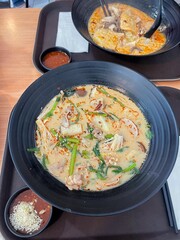 Spicy Noodle Soup with sliced beef and vegetable.