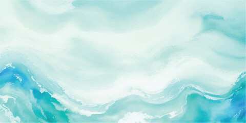Obraz premium Stunning Abstract Ocean Wave Pattern in Soft Blue and Green Watercolor Shades, Ideal for Use as a Background in Coastal, Sea-Inspired, and Ocean-Themed Graphic Designs. 
