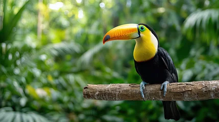 Fototapeten vibrant toucan perched on branch in lush tropical setting © siraphol