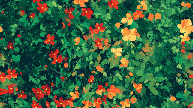 Seamless abstract art floral pattern in vintage style. Acrylic brush stroke painting.