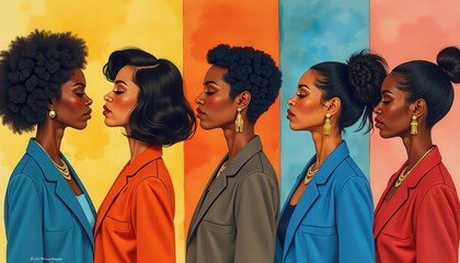 Obraz premium Dynamic Portrait Series: Celebrating Black Women in Color for Black History Month