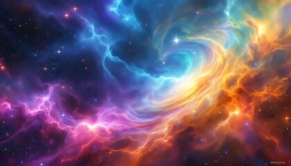 Obraz premium Cosmic Nebula Swirling Colors Vibrant Energy Celestial Scene