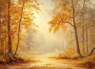 Fototapeta premium Autumn background with beautiful, colorful leaves and sunlight in a park. Autumn nature scene with generative ai