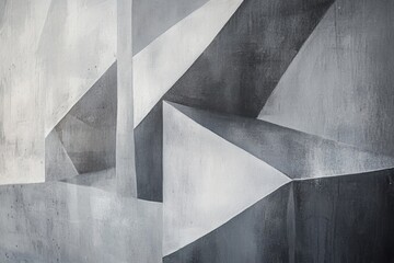 Abstract grayscale wall art featuring geometric shapes and textured surfaces.