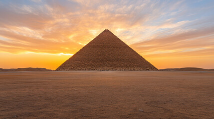 Majestic pyramid silhouette against vibrant orange and pink sunset sky