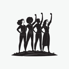 Empowering Women Silhouette Illustration - Strength and Unity Design