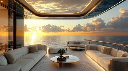 Fototapeta premium Luxury yacht sunset ocean deck relaxation