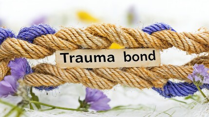 Trauma bond concept with rope and flowers. Suitable for relationship counseling, trauma therapy, and psychological healing resources