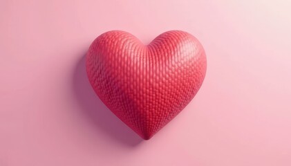 Fototapeta premium Realistic heart, soft shadows, pastel pink background, valentine's, pink, valentines day