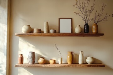 Elegant Display Modern Ceramic Vase Wooden Shelve