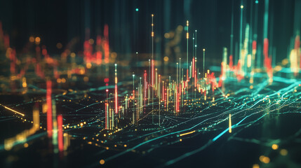 Obraz premium Abstract dark blue background with Colorful charts and graphs with statistics to innovative analyze business potential and forecast future development of companies growth.