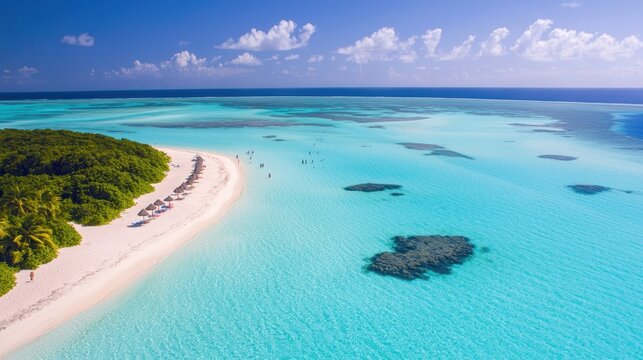 Tropical Paradise Aerial View Pristine White Sand Beach Turquoise Water