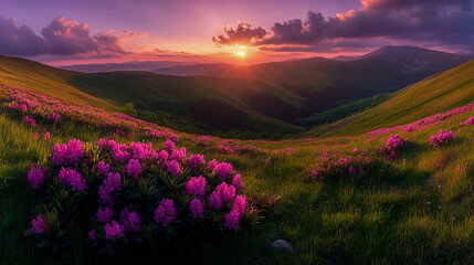 Obraz premium Breathtaking Sunrise Over the Carpathian Mountains