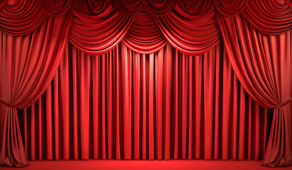 Classic Red Velvet Stage Curtains with Elegant Drapery and Theater Lighting