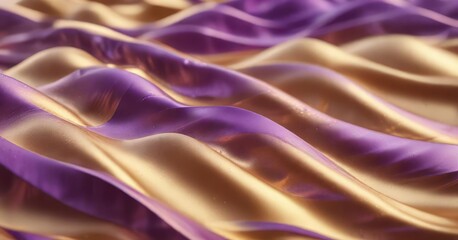 Obraz premium A soft focus effect highlights the shimmering golden tones of an abstract background with undulating purple waves, background, purple, shimmering