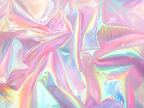 A background featuring iridescent holographic rainbow and soft pastel colors. Ideal for artistic and trendy themes.