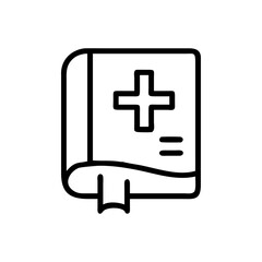 Obraz premium Medical book icon with cross in black outline style