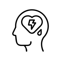  Mental health icon with heart and lightning bolt in outline