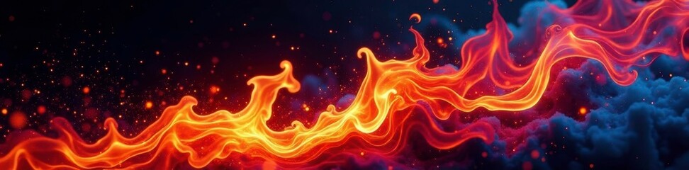 Fototapeta premium Flame abstract on a black canvas with splashes of color, intense, colorful flames