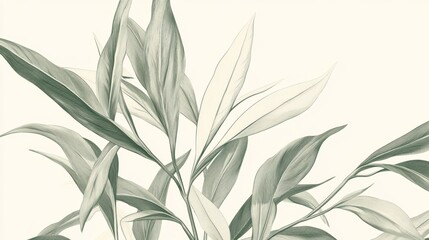 Fototapeta premium Elegant sage green leaves on white background.