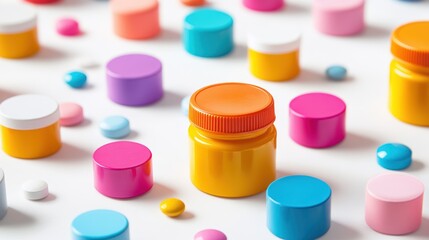 Colorful medicine bottles pills background studio shot