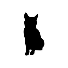 A black silhouette of a cat laying on a white background.