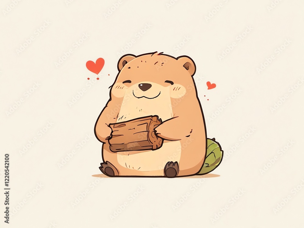 Canvas Prints Adorable Cartoon Beaver Holding a Log