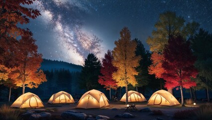 Camping Tents Surrounded by Autumn Leaves