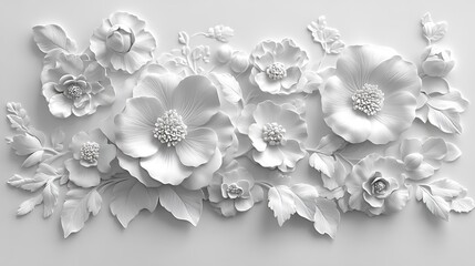 Floral Pattern 3D White Wallpaper