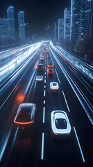  AI-powered autonomous vehicles on a futuristic highway. 