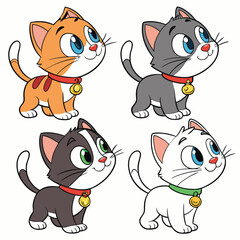 Obraz premium Cute cartoon kittens, big eyes, fluffy fur, orange tabby, brown tabby, light 