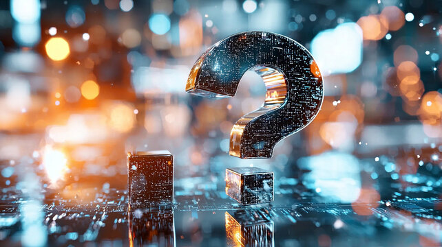 Crystalline Question Mark in a Futuristic Cityscape at Night - Powered by Adobe