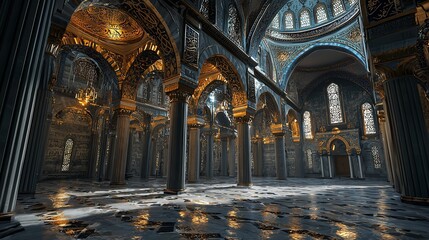 Luxurious interior with elegant chandeliers, suitable for upscale events