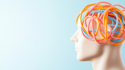 White profile with colorful wire tangle. Ideal for mental complexity visualization