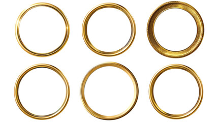 Set of round golden frames, isolated on white background.
