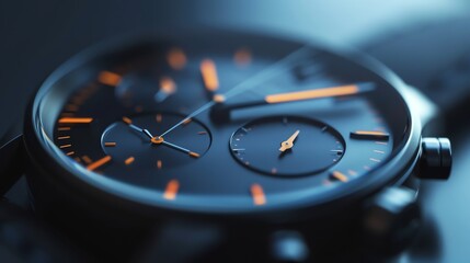 Fototapeta premium A close-up shot of a watch face with orange hands.
