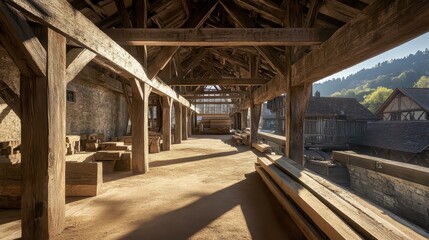 Fototapeta premium Rustic Interior of Historic Wooden Structure