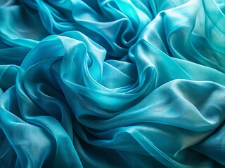 Fototapeta premium Abstract Cyan Blue Organza Fabric Texture - Fashion Photography Background