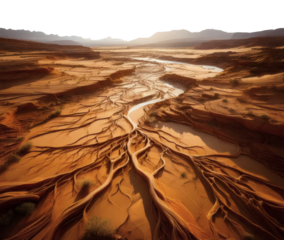 Dramatic sunset illuminating desert river landscape.