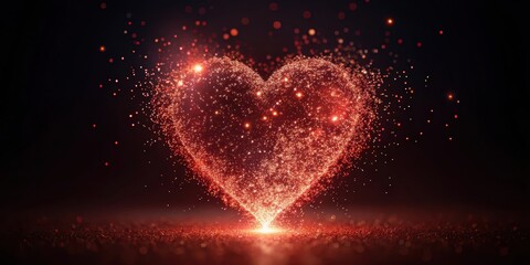 Tiny glowing red particles floating in mid-air around a stylized heart shape, love, particles,  love