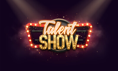 Talent Show. Retro neon sign on bright background. Vector illustration.
