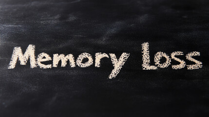 "Memory loss" text written in chalk on black background. Used in therapy sessions to discuss cognitive challenges and memory concerns.