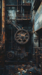 An abandoned factory with rusted machinery and haunting echoes.
